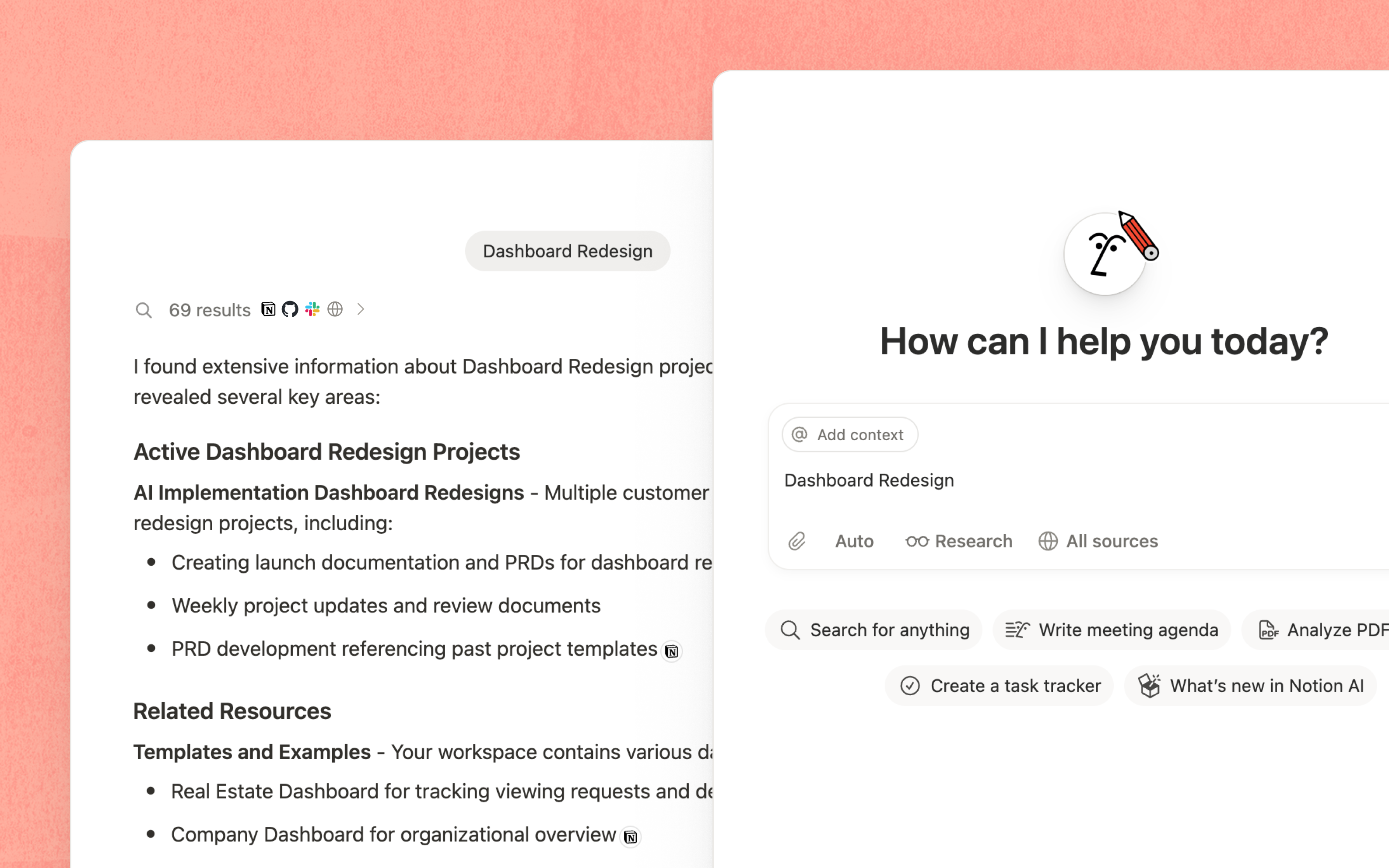 Official Notion Enterprise Search interface with connected workspace context